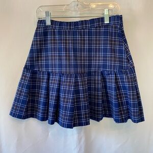 H&M Girls 13/14 Preppy Blue Plaid Adjustable Waist Pleated Skirt Kilt Colligiate